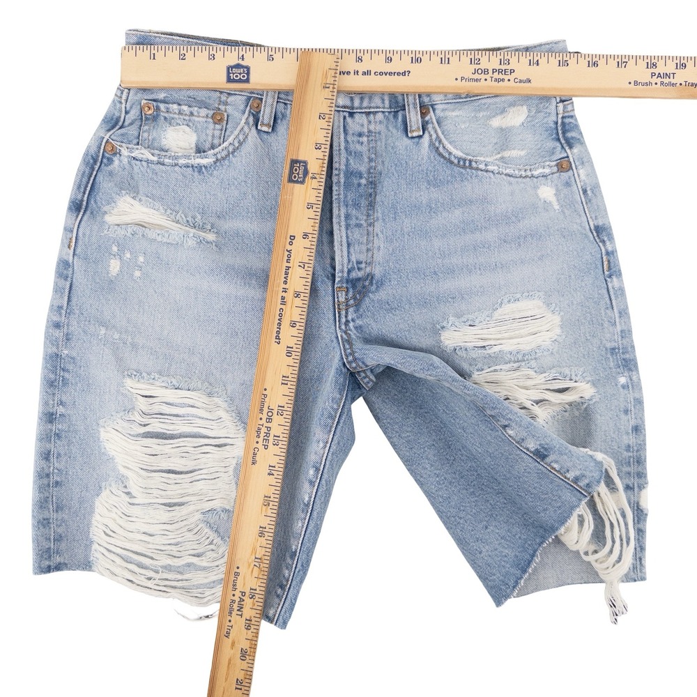 NEW Re/Done‎ Women's 26 Loose Long Short Light Blue Destroyed Ripped Tide Shorts - Picture 9 of 12